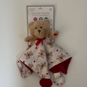 NEW Lovey Bear Snuggle Activity Baby Blankie White and Red Hearts Modern Baby